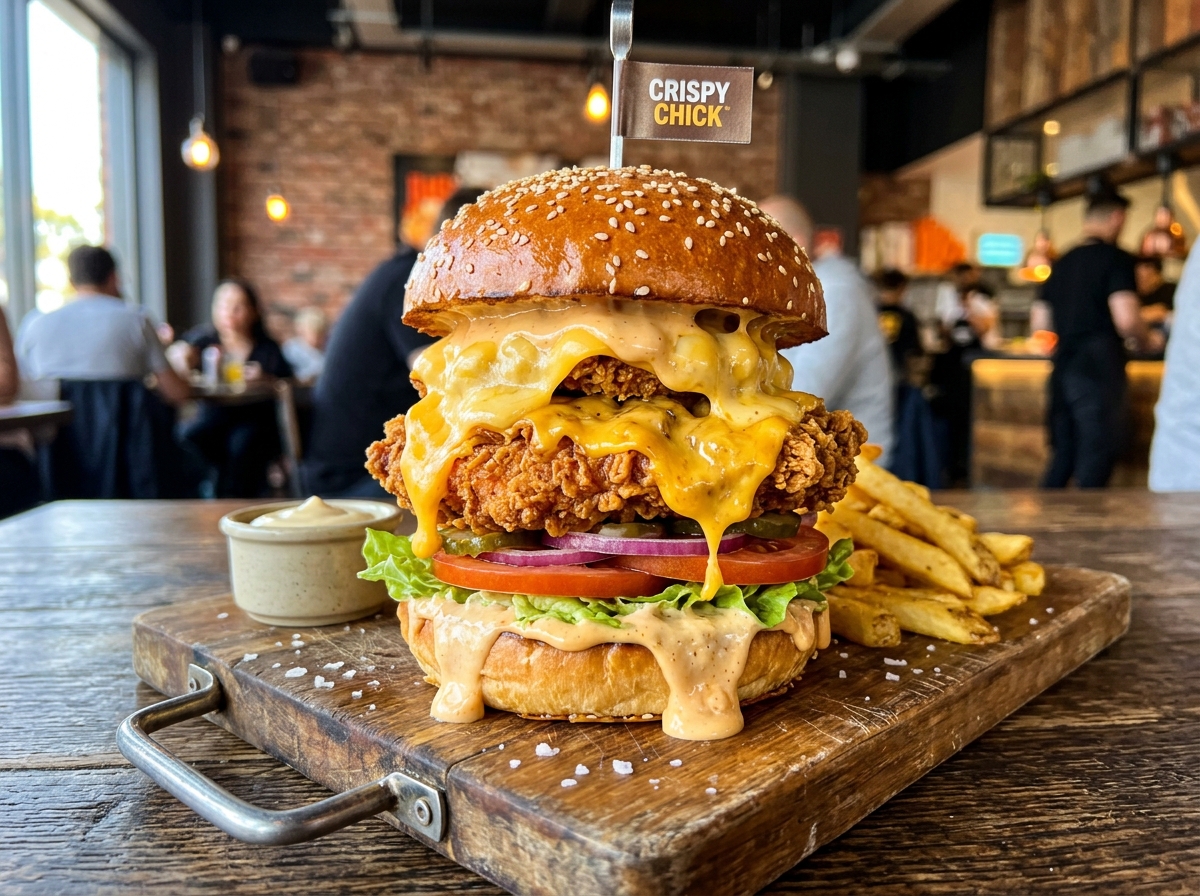 Cheesy Maharaja Chicken burger at Juice Junction Borhat
